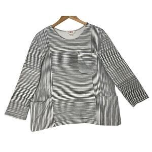 YMC You Must Create Beige Black Stripe Tunic Top Lagenlook Boho sz S Art to Wear